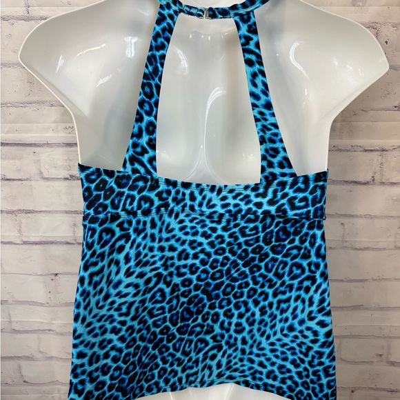 Jantzen Classics Size 16 Women’s Aqua Blue Black Animal Print Tankini Top‎ Swim - Picture 4 of 8